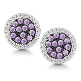 Sterling Silver Clear and Purple CZ Black Rhodium Round Earrings
